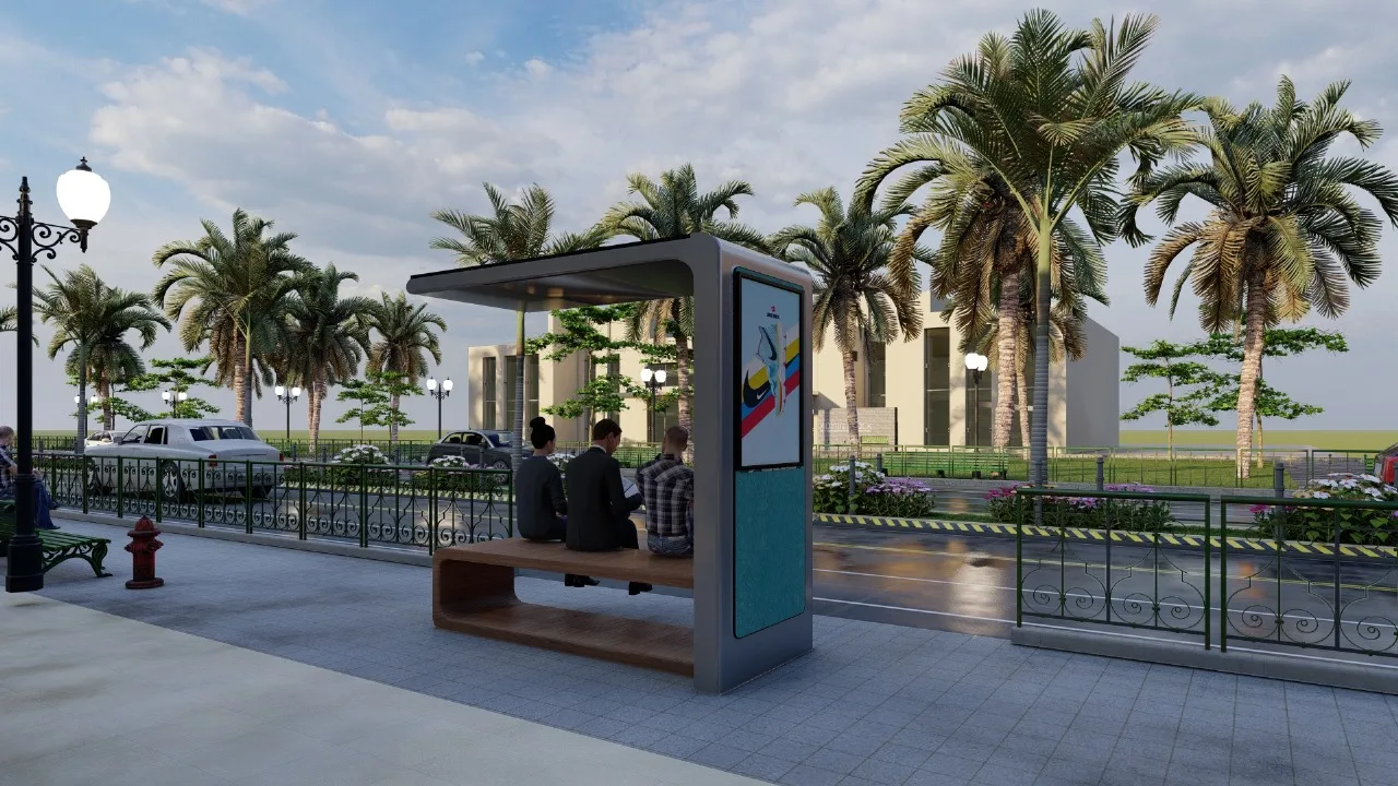 AI Smart Solar Bench on a boulevard corridor