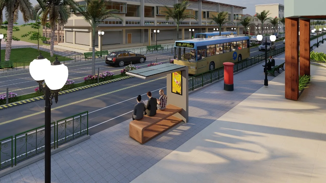 AI Smart Solar Bench at a transit stop